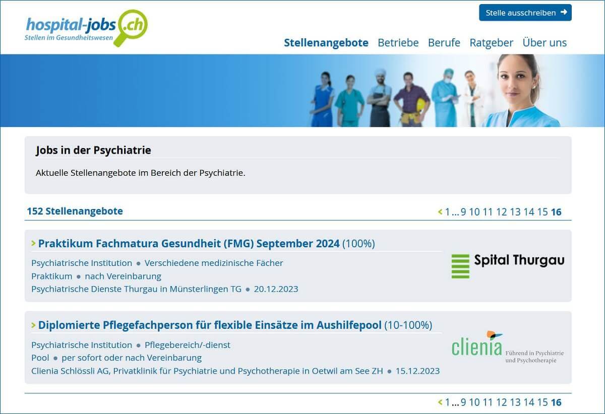 Aktuelle Stellenangebote, Jobs in der Psychiatrie auf hospital-job.sch.
